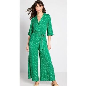 MODCLOTH Green polka dot JUMPSUIT